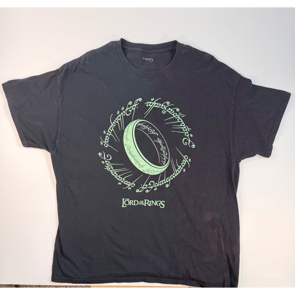 Lord of the Rings Glow in the Dark One Ring Elvish Script Black T-Shirt XL